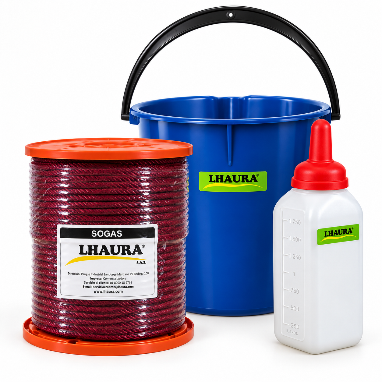 Combo 1: Carnaval Berenjena Cal 10MM + Biberon Completo para Terneros x 2LT + Balde Campero 12LT Azul