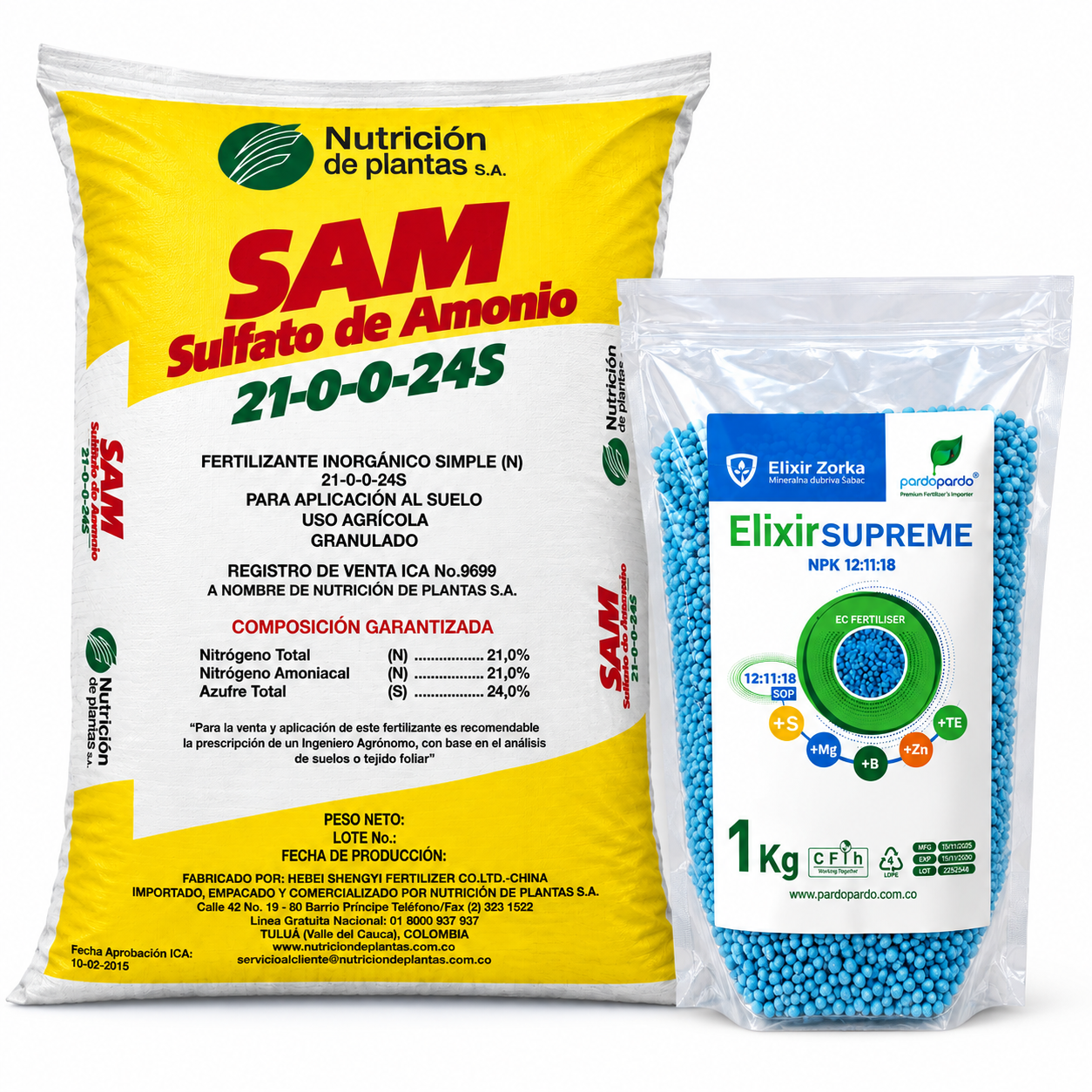 Combo 5 Fertilizante SAM ESTANDAR bulto de 50 Kl + fertilizante Elixir de 1 Kl
